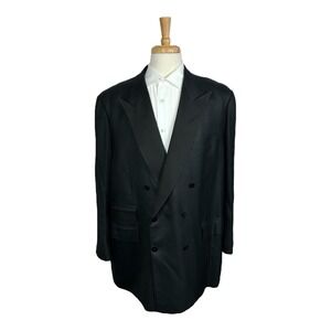 Edgar Pomeroy Mens 50R Bespoke Black Herringbone Wool Cashmere Tuxedo Blazer